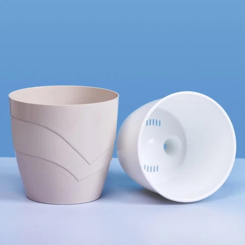 Кашпо для цветов пластиковое 2л d-15см Грация со вставкой льняной_2