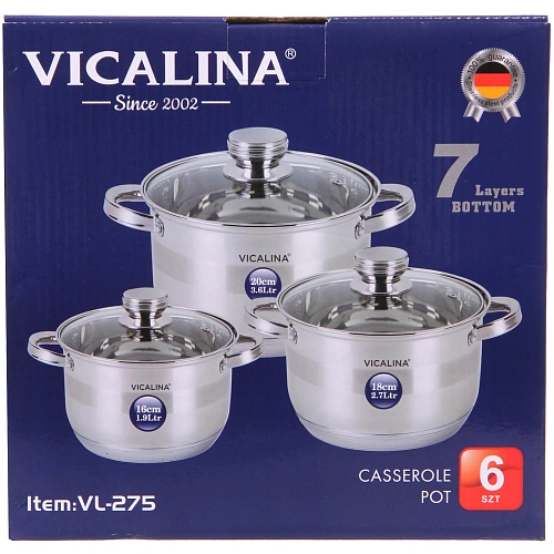 Набор посуды из нержавеющей стали VICALINA 3 предмета (3 кастрюли 1,9л, 2,7л, 3,6л) VL-275_2