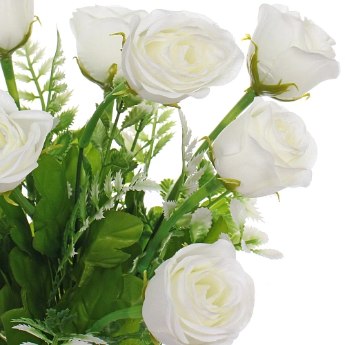 Искусственные цветы Розовый букет 42см 10 цветков белые_4
