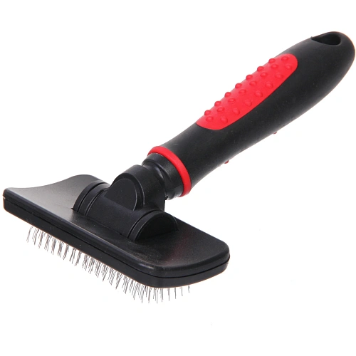 Расческа - пуходерка для животных ПРОФФ - МОЙ БРО, прорезиненная ручка, цвет красныйчерный, 9,516,5см _4