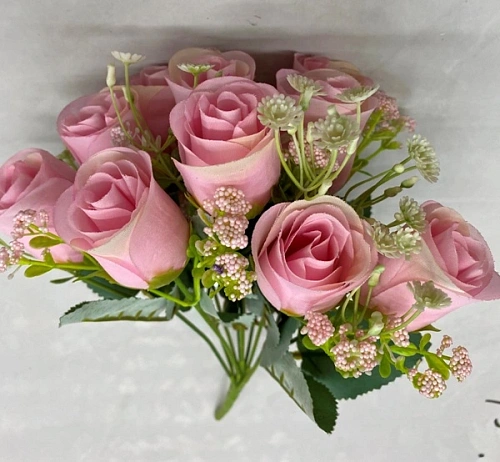 Искусственные цветы "Букет роз" 32см 10 цветков розовые