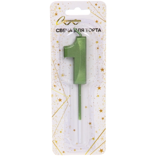 Свеча для торта Цифра Волшебство "1" 12 см, зеленый