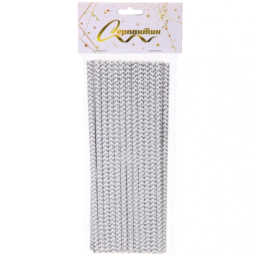 Трубочка для коктейля "Зигзаг" 19,5 см d-6 мм (набор 25 шт), Серебро