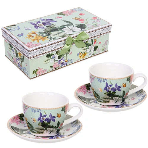 Чайный набор 4 предмета "Цветочная фантазия" (2 кружи 130мл+2 блюдца) 