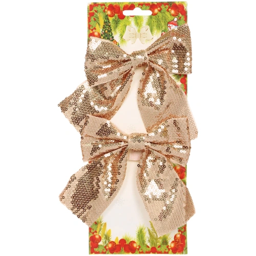 Бант на ёлку "Блеск" 12*14 см (набор 2 шт), Розовое золото