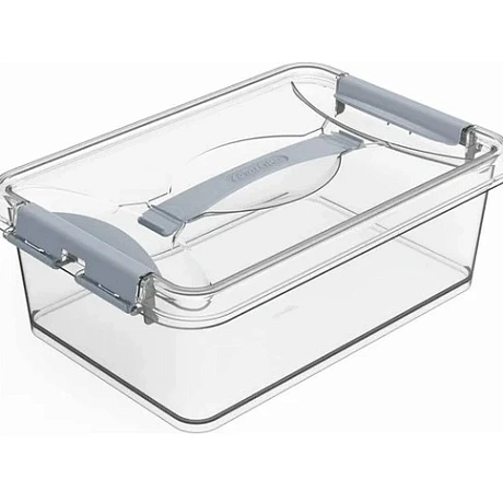 Контейнер для хранения с крышкой, ручкой и ручками-защелками "КЛИК", прозрачный, 11.6*23*35см, 6л