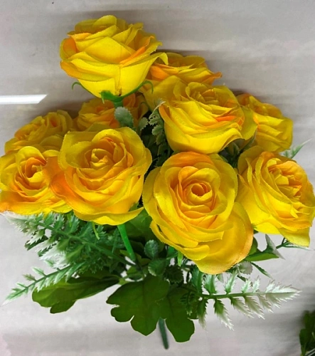 Искусственные цветы "Розовый букет" 42см 10 цветков желтые