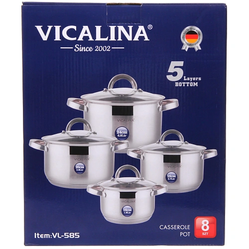 Набор посуды из нержавеющей стали VICALINA 4 предмета (4 кастрюли 1,9л, 2,7л, 3,6л, 6,0л) VL-585_2