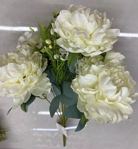 Искусственные цветы "Пионовое наслаждение" 46см 5 цветков белые