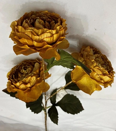 Искусственные цветы "FLOWERS GLAMOUR" 63см Пионы 3 цветка золотые