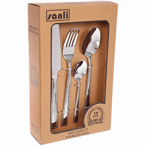 Набор столовых приборов SANLI 16шт (4ножа, 4вилки, 4стложки, 4чложки), цвет серебро, узор_3