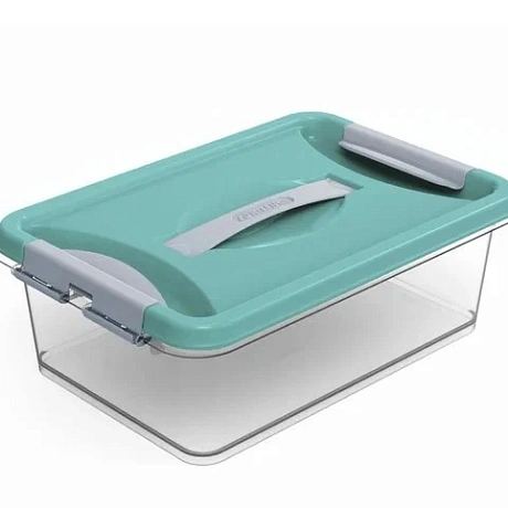 Контейнер для хранения с крышкой, ручкой и ручками-защелками "КЛИК", бирюзовый, 11.6*23*35см, 6л