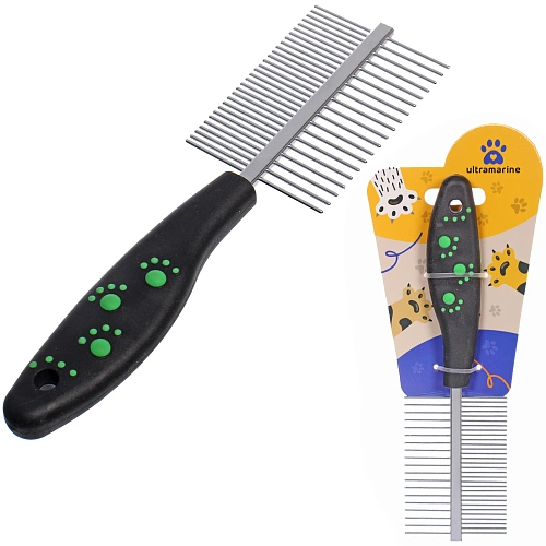 Расческа двухсторонняя для кошек и собак "Алиса", цвет чёрный, 18см (блистер)✦