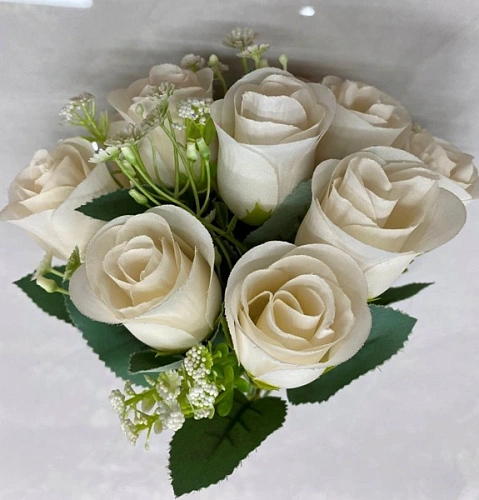 Искусственные цветы "Букет роз" 32см 10 цветков белые