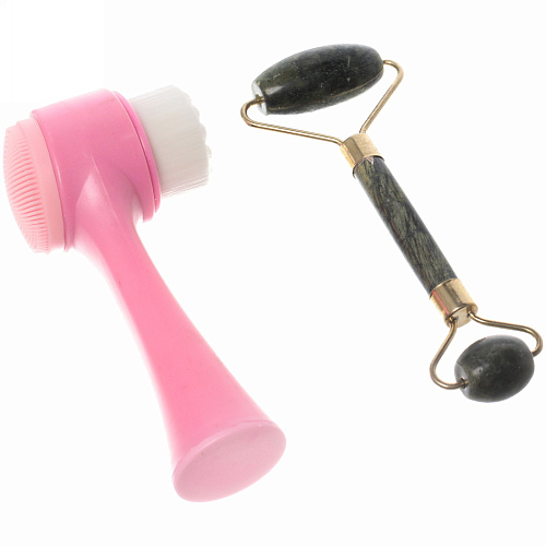 Набор косметический "Beauty Bar", Gua sha и щетка для умывания, цвет зеленый,16,5*16,5см