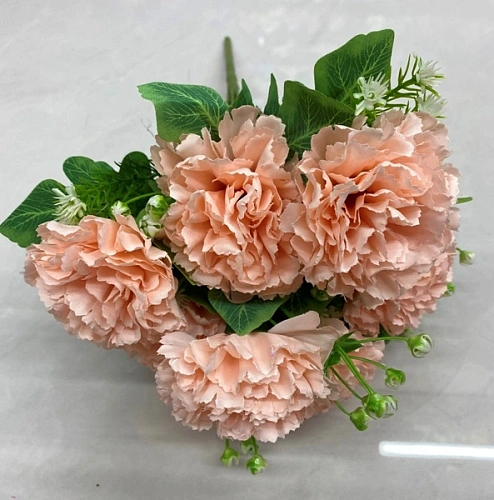 Искусственные цветы "Букет гвоздик" 35см 7 цветков персиковые