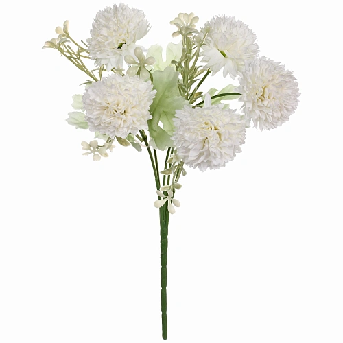 Искусственные цветы Букет хризантем 25см 5 цветков белые_3
