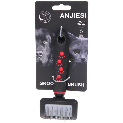 Расческа - пуходерка для животных ПРОФФ - МОЙ БРО, прорезиненная ручка, цвет красныйчерный, 716,5см (лейбл)_3