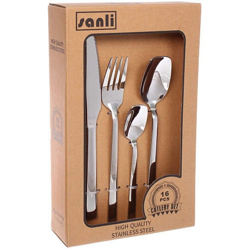 Набор столовых приборов SANLI 16шт (4ножа, 4вилки, 4стложки, 4чложки), цвет серебро, прямой_3