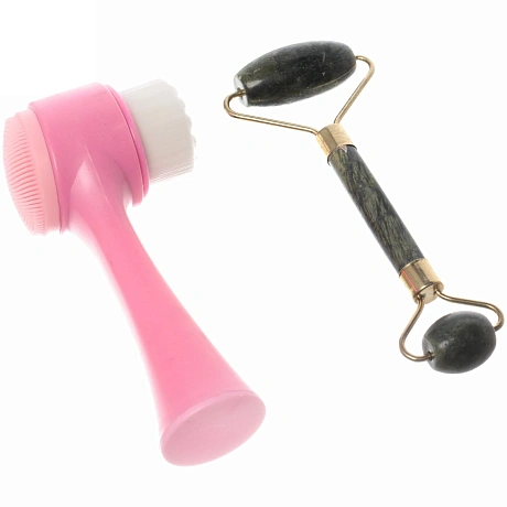 Набор косметический "Beauty Bar", Gua sha и щетка для умывания, цвет зеленый,16,5*16,5см