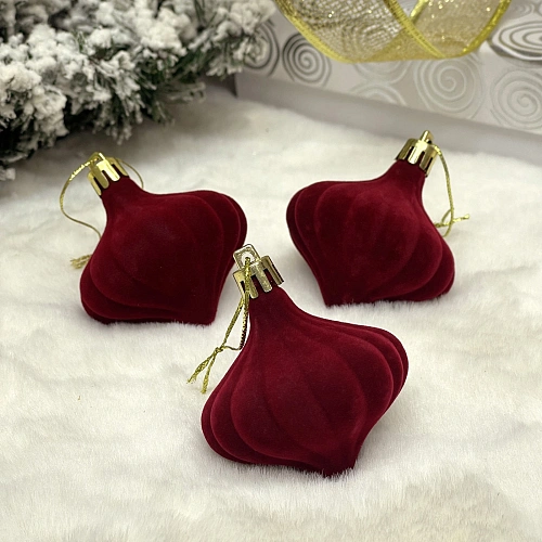 Набор ёлочных украшений VELOUR "Волшебная юла" 6 см (набор 3 шт), Рубин