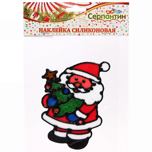 Наклейка на стекло  15*18 см,"Дед Мороз с елочкой" 