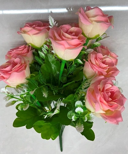 Искусственные цветы "Розовый букет" 42см 10 цветков розовые