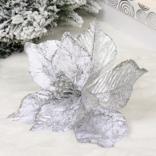 Украшение новогоднее "Пуансеттия - Принцесса" 20 см, Серебро
