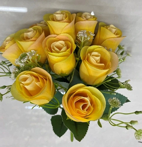 Искусственные цветы "Букет роз" 32см 10 цветков желтые
