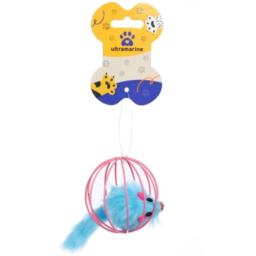 Игрушка - мячик для кошек "ИГРУЛИК", мышка, цвет розовый / голубой, d - 6см