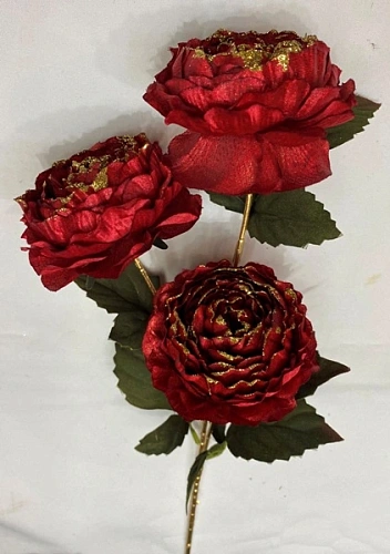 Искусственные цветы "FLOWERS GLAMOUR" 63см Пионы 3 цветка красные