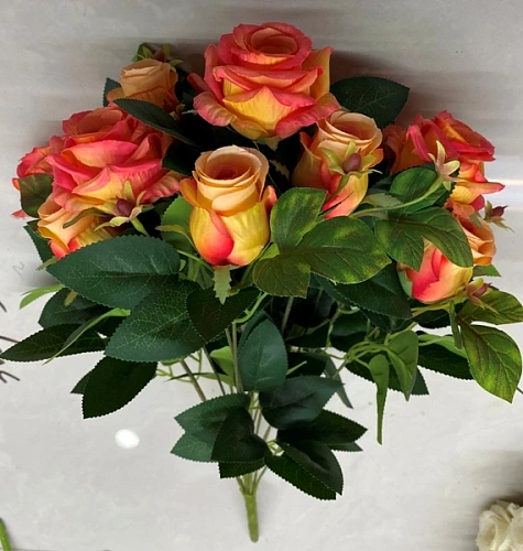 Искусственные цветы "Розовая фантазия" 48см 13 цветков оранжевые