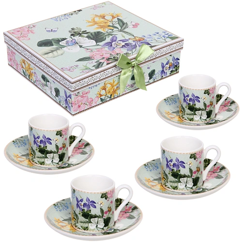 Кофейный набор 8 предметов "Цветочная фантазия" (4 кружи 100мл+4 блюдца) 