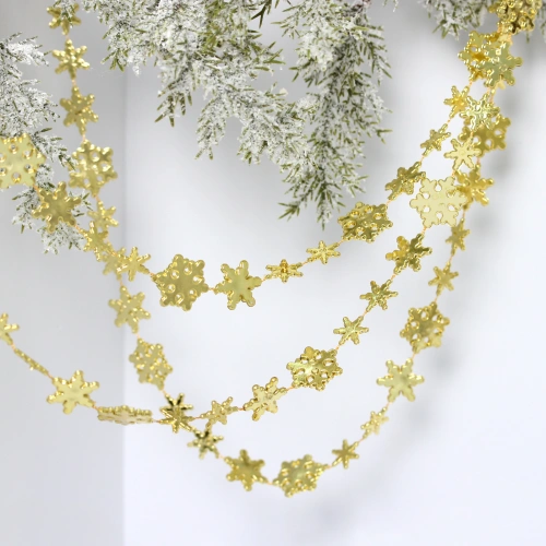 Бусы на ёлку 2,0 м "Снежинки", Золото