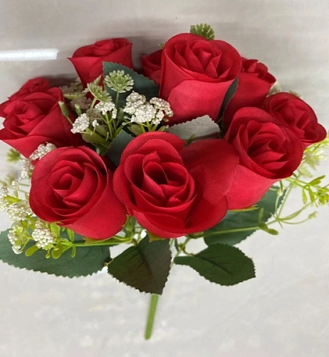 Искусственные цветы "Букет роз" 32см 10 цветков красные