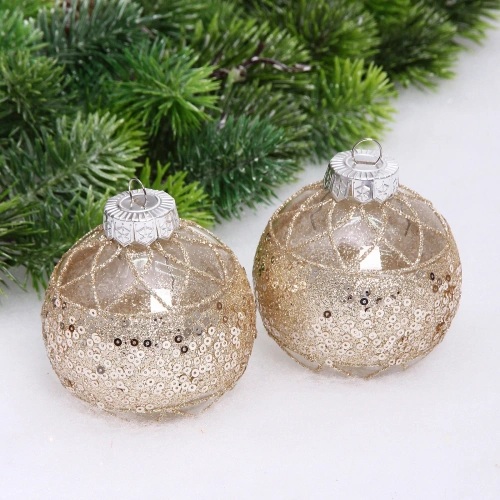 Набор шаров "Лазурная дымка " 8 см (в наборе 2 шт), Шампань