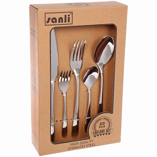 Набор столовых приборов SANLI 20шт (4ножа, 4ствилки, 4десвилки,4стложки, 4чложки), цвет серебро_3