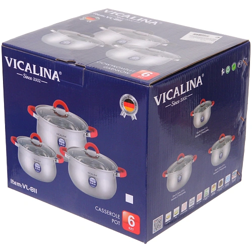 Набор посуды из нержавеющей стали VICALINA 3 предмета (3 кастрюли 2,1л, 2,9л, 3,9л) VL-811_3